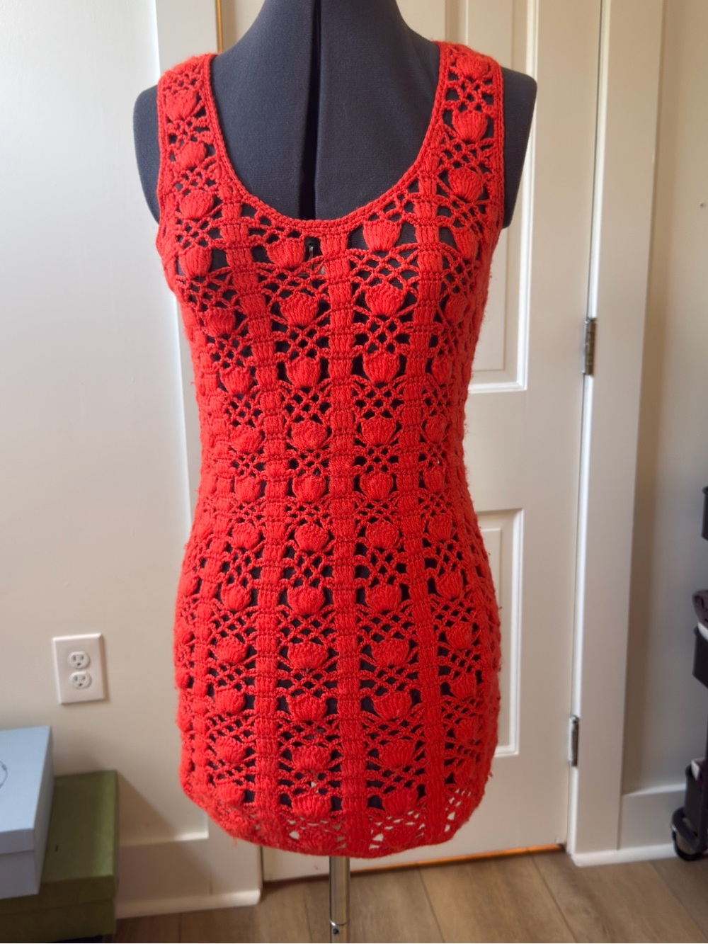 Women's Red Crochet Knit Tunic Tank